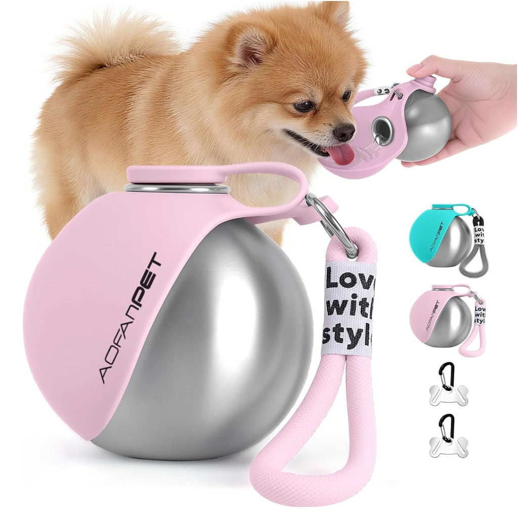 Portable Dog Water Bottle & Travel Bowl — Stainless Steel On-the-Go Dispenser