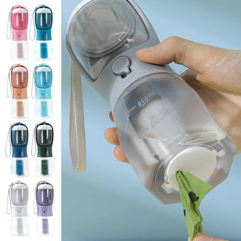 3-in-1 Portable Dog Water Bottle Food Container & Waste Bag Holder