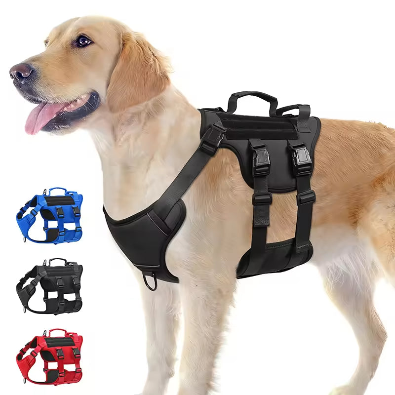 Tactical No-Pull Dog Harness With Dual Handles — Reflective, Large Dogs