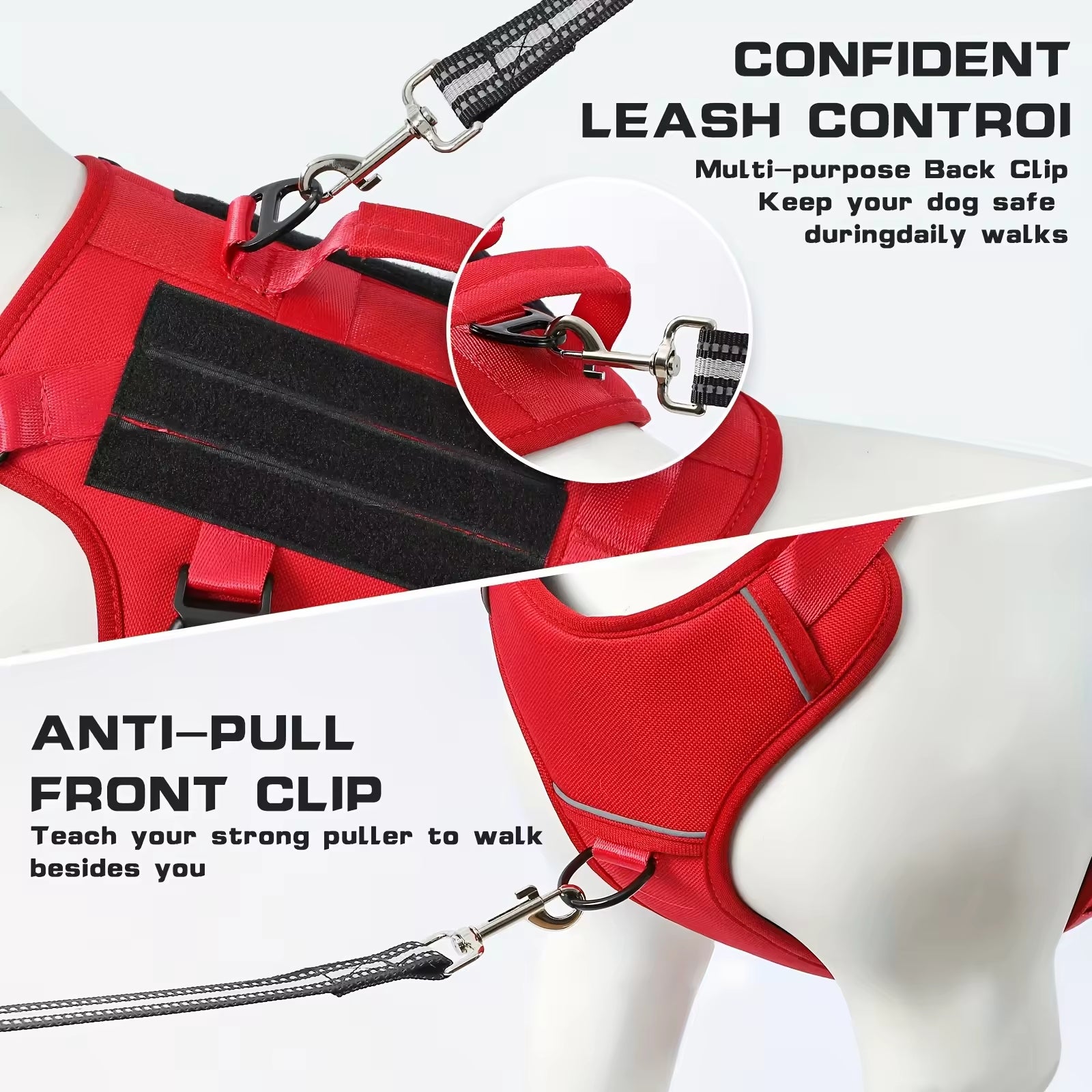 Tactical No-Pull Dog Harness With Dual Handles — Reflective, Large Dogs