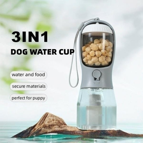 3-in-1 Portable Dog Water Bottle Food Container & Waste Bag Holder