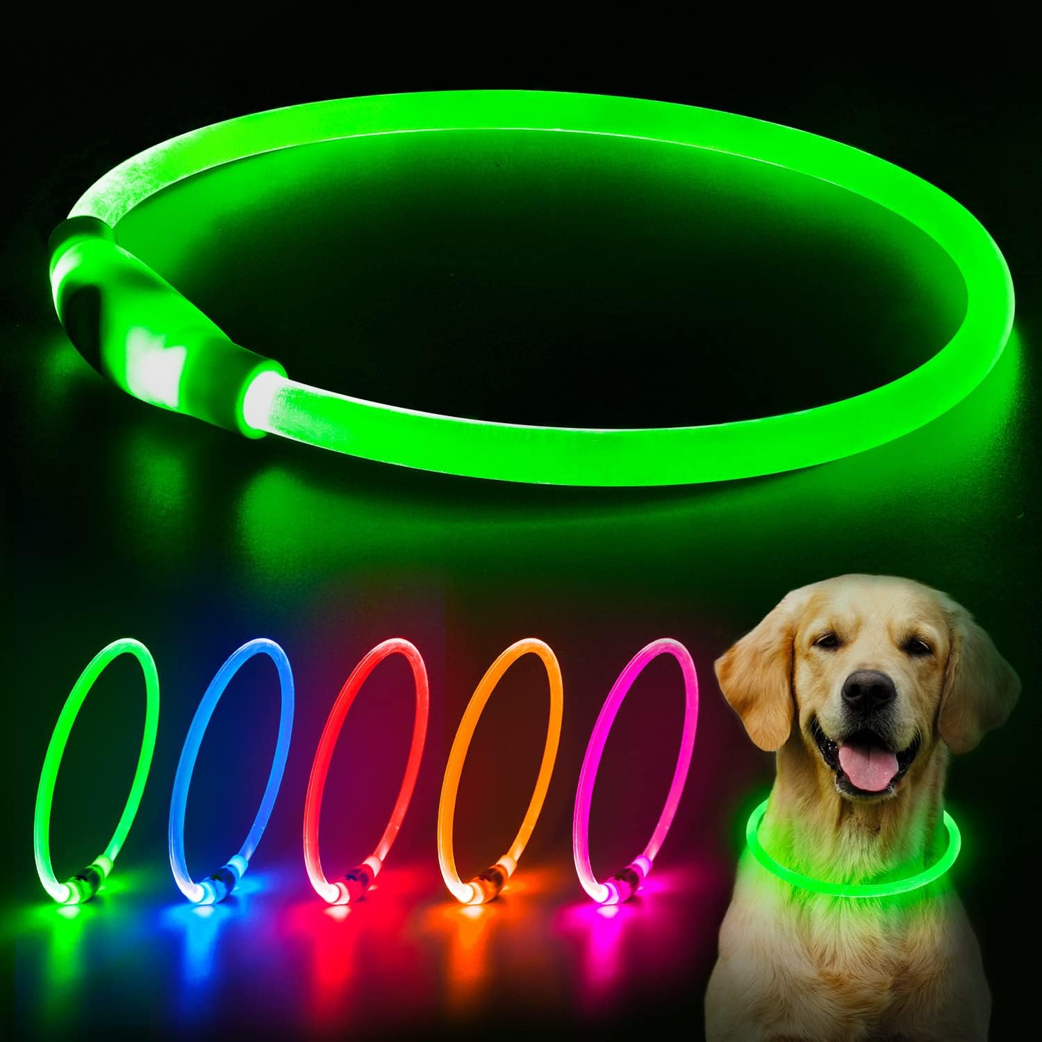 LED Dog Safety Collar — USB Rechargeable Glow-in-the-Dark Necklace